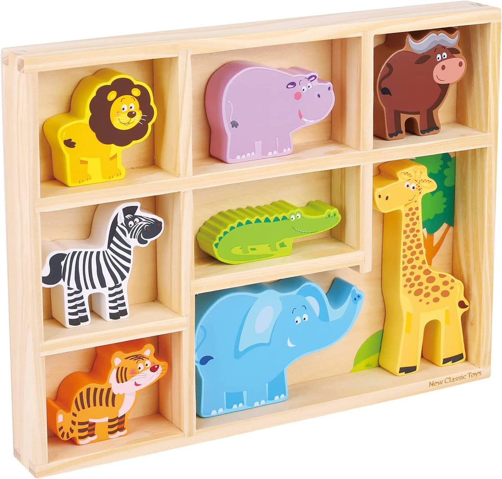 Figurines en bois animaux safari beige