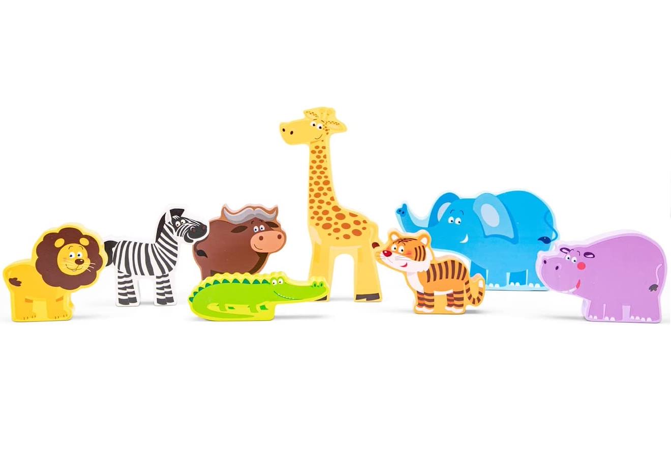 Figurines en bois animaux safari beige