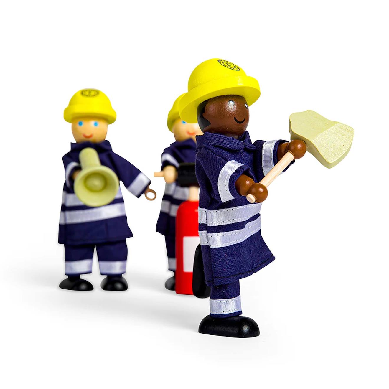 Figurines en bois pompiers bleu