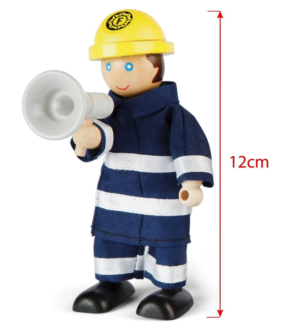 Figurines en bois pompiers bleu