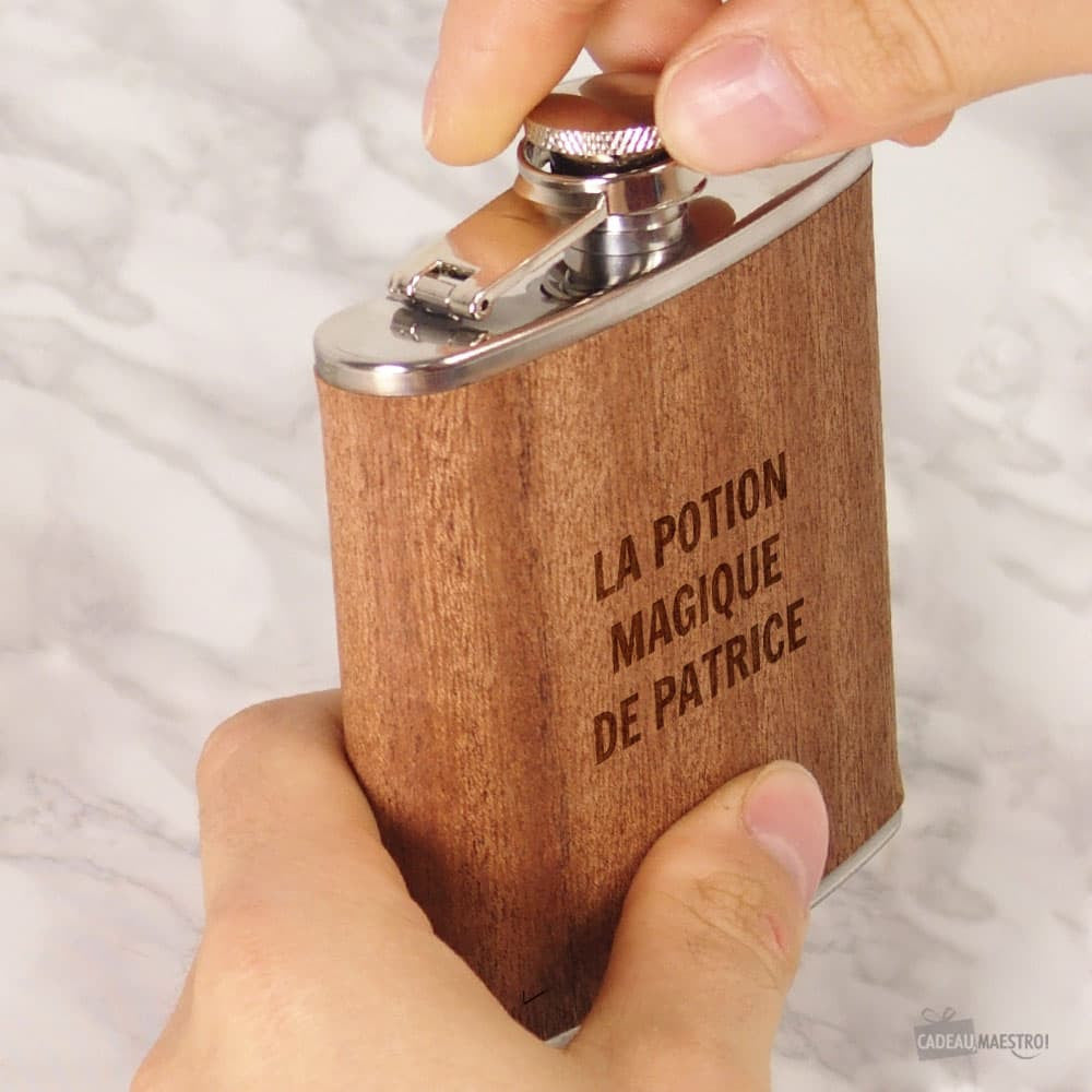 Flasque en Bois Message À Personnaliser - Flasque Personnalisée CadoMaestro