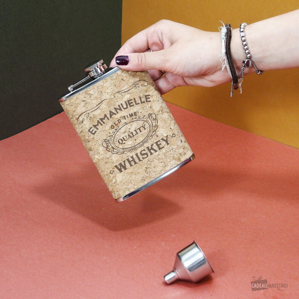 Flasque en Liège pour Whisky à Personnaliser - Flasque Personnalisée CadoMaestro