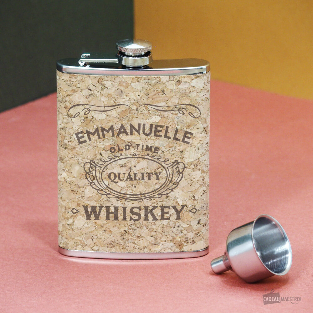 Flasque en Liège pour Whisky à Personnaliser - Flasque Personnalisée CadoMaestro