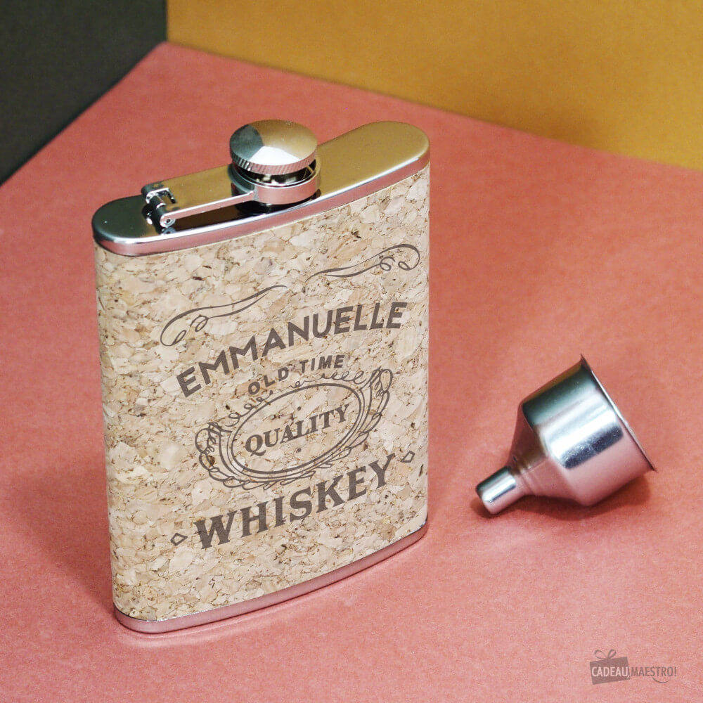 Flasque en Liège pour Whisky à Personnaliser - Flasque Personnalisée CadoMaestro