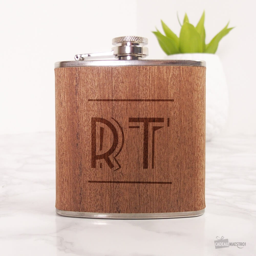 Flasque à Whisky en Bois Initiales à Personnaliser - Flasque Personnalisée CadoMaestro