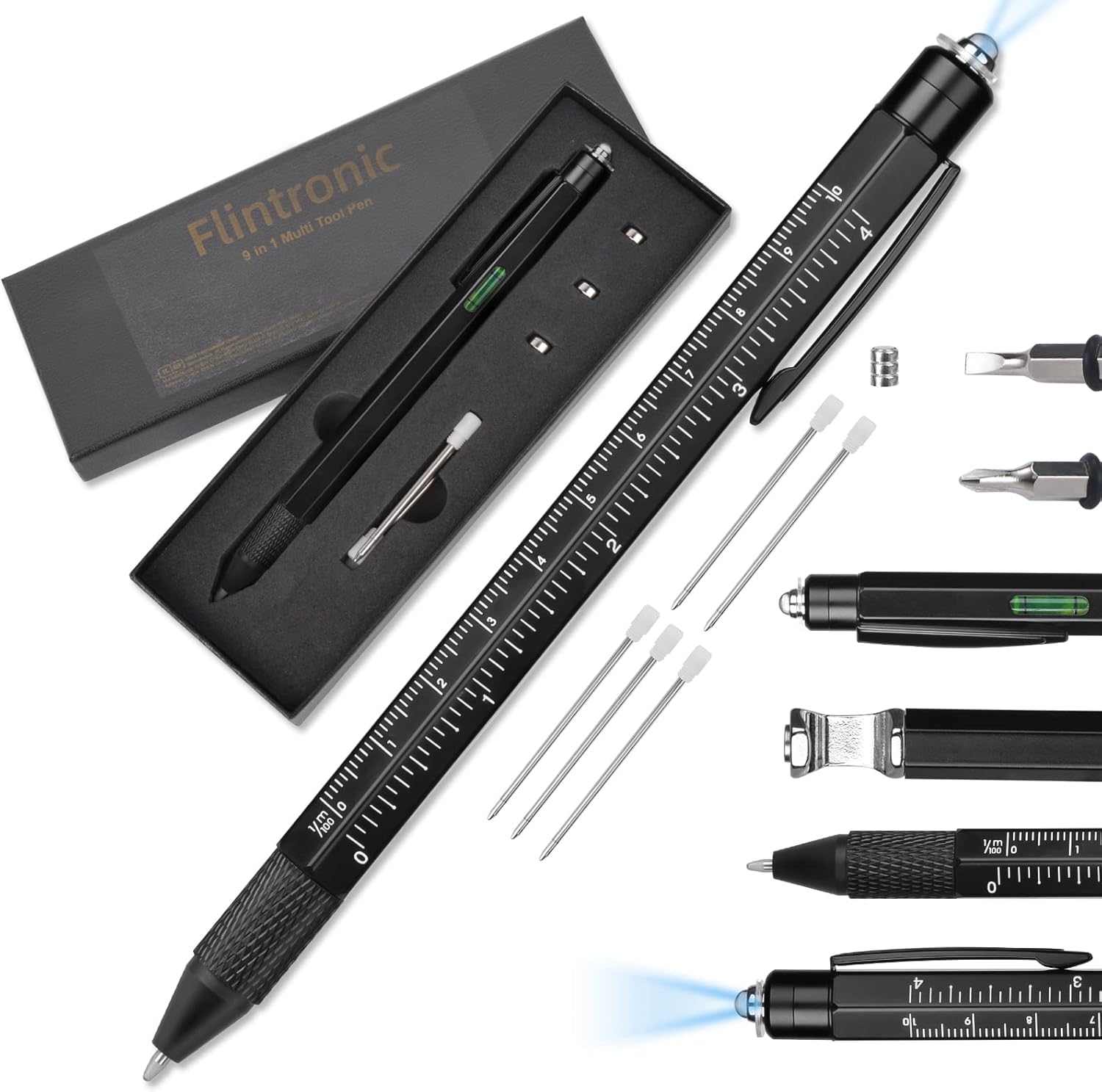 Stylo multifonction 8-en-1 flintronic – LED, niveau, tournevis, décapsuleur Ma boutique