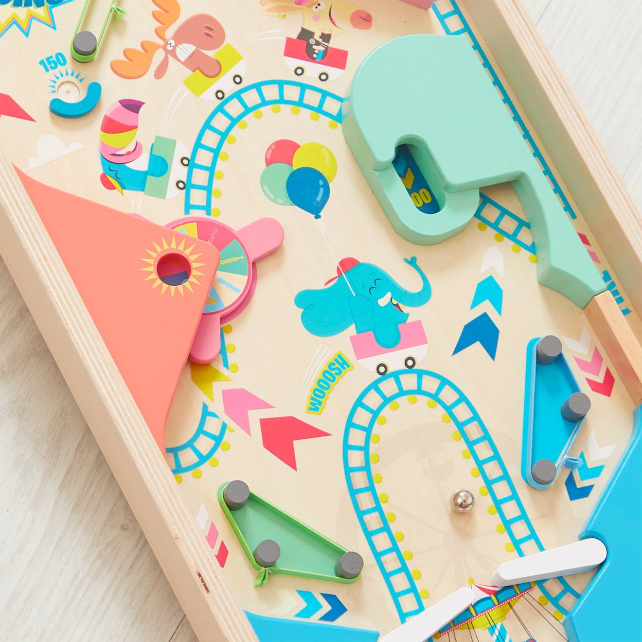 Flipper en bois FSC, fête foraine multicolore