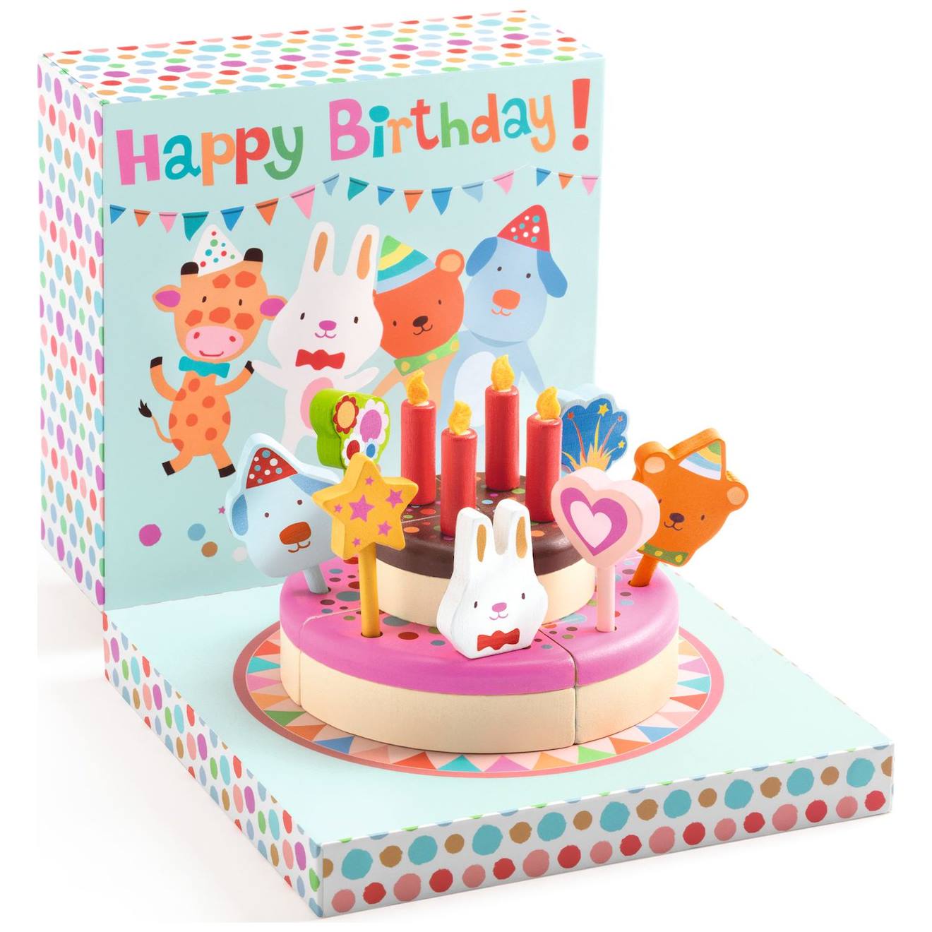 Gâteau en bois happy birthday multicolore