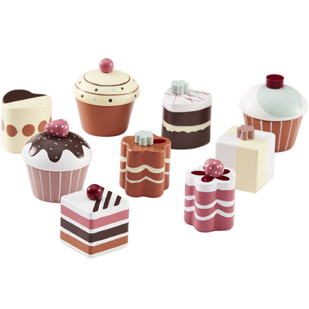 Gâteaux en bois bistro (9 pièces) rose, marron, beige