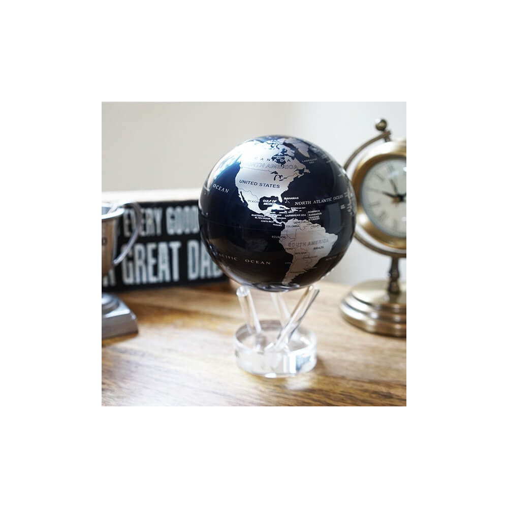 Globe Mova Noir et Argent - Globe Terrestre Original Mova