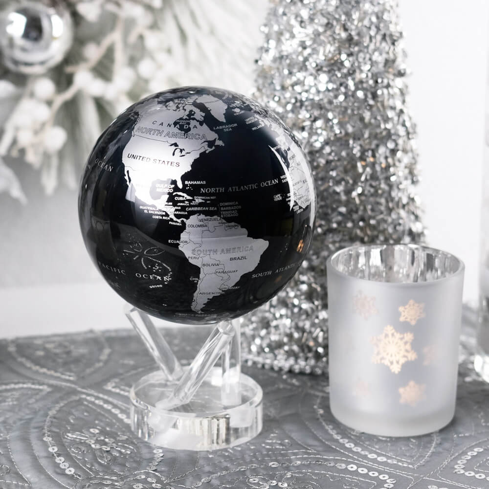 Globe Mova Noir et Argent - Globe Terrestre Original Mova