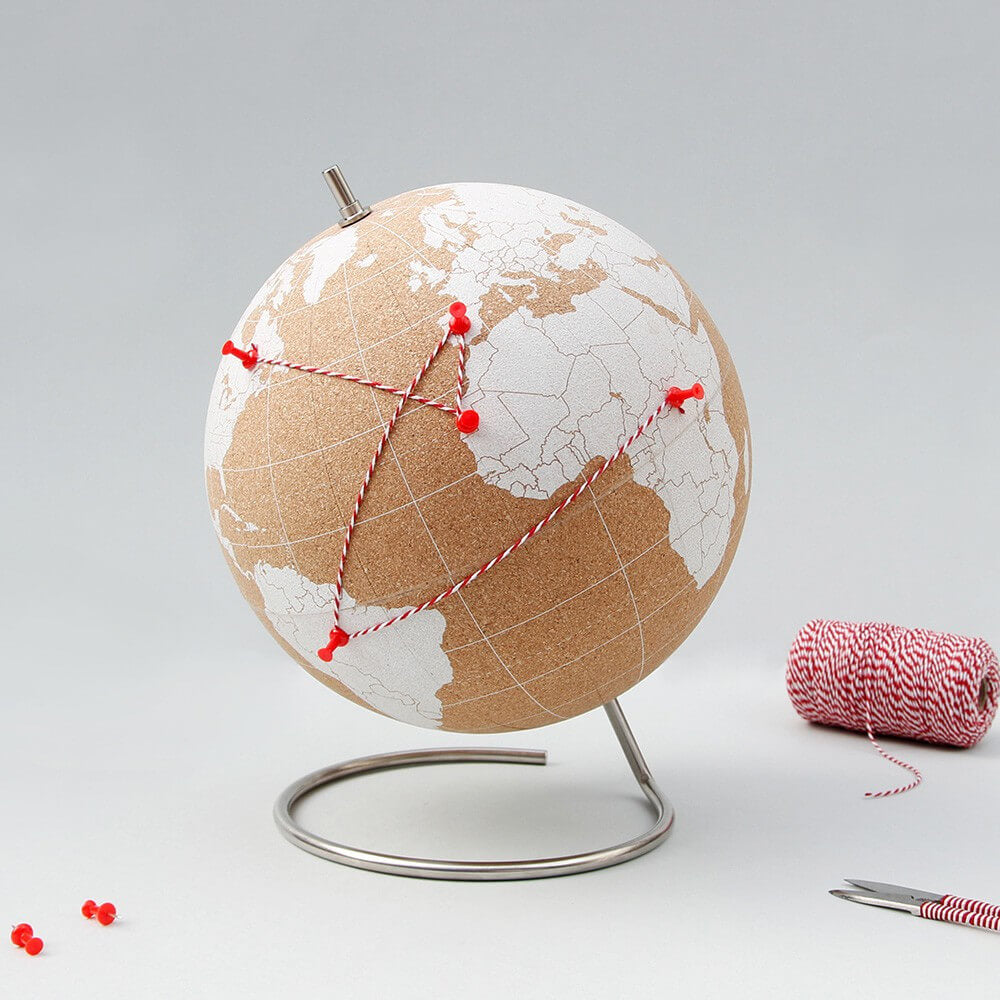 Globe en Liège Mappemonde Blanche - Globe Terrestre Original Suck Uk