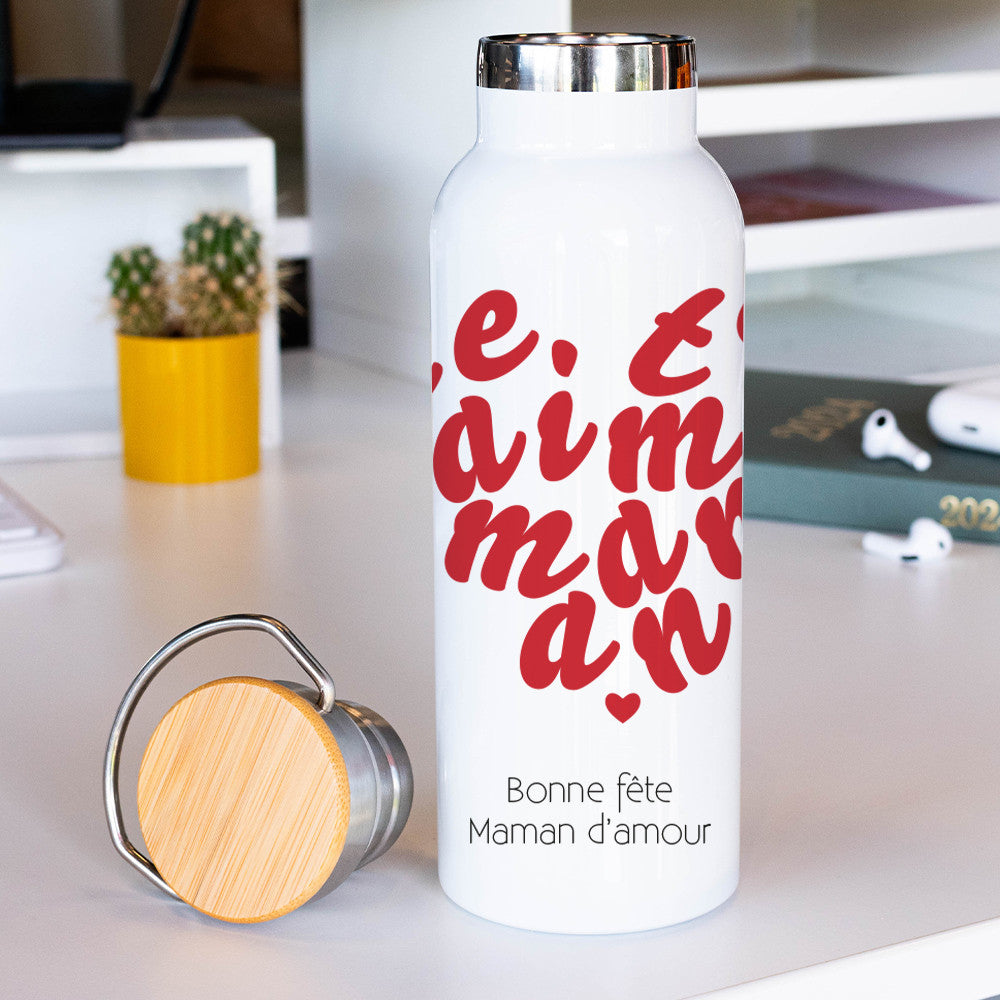 Gourde Isotherme Je t'aime Maman à Personnaliser - Gourde Personnalisée