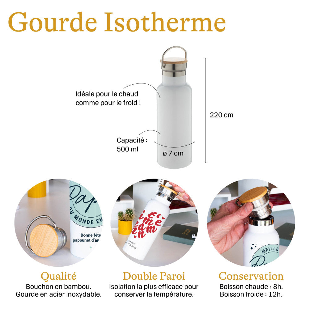 Gourde Isotherme Je t'aime Maman à Personnaliser - Gourde Personnalisée