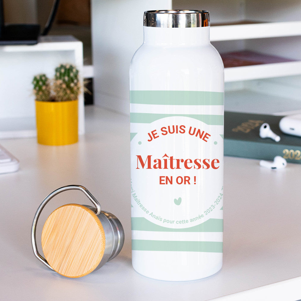 Gourde Isotherme Maître.sse en Or à Personnaliser - Gourde Personnalisée