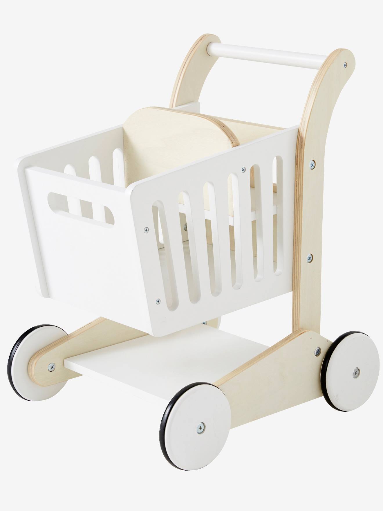 Grand chariot de course porte-poupée en bois FSC blanc