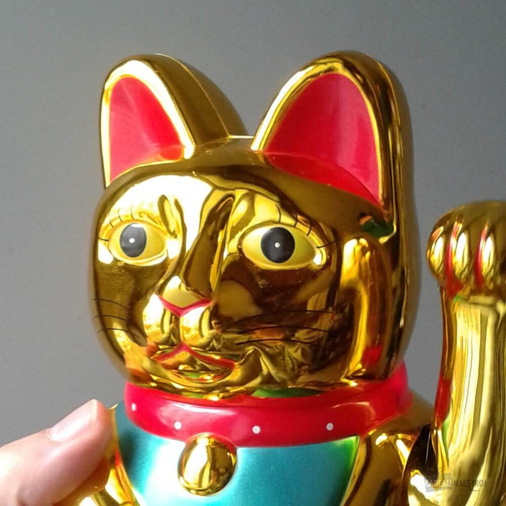 Grand Chat Porte-Bonheur Doré - Objet Déco Original CadoMaestro