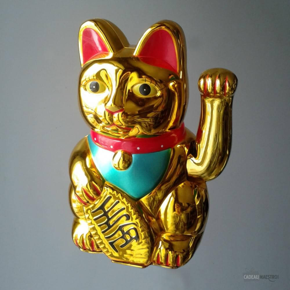 Grand Chat Porte-Bonheur Doré - Objet Déco Original CadoMaestro