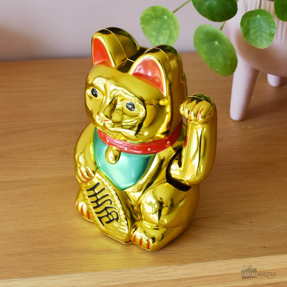 Grand Chat Porte-Bonheur Doré - Objet Déco Original CadoMaestro