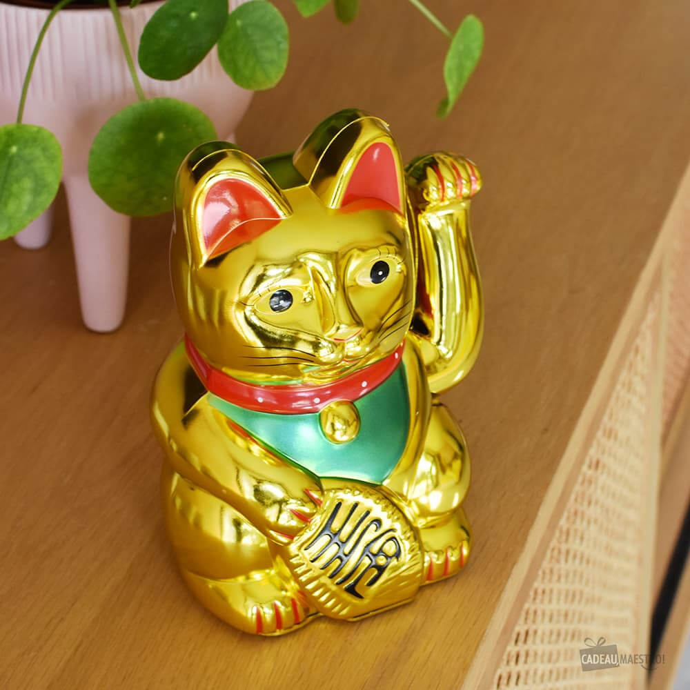 Grand Chat Porte-Bonheur Doré - Objet Déco Original