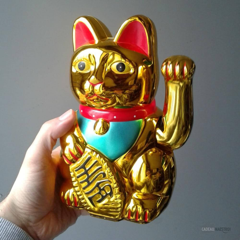 Grand Chat Porte-Bonheur Doré - Objet Déco Original CadoMaestro