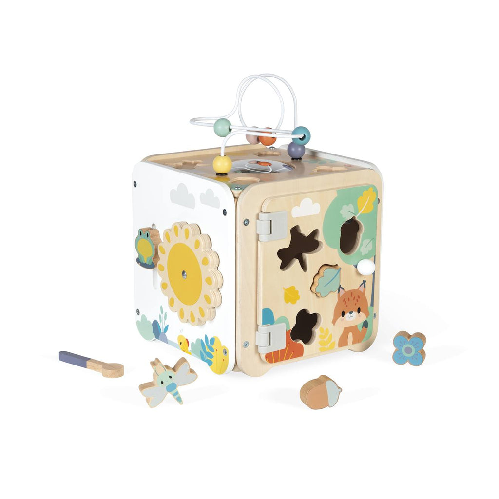 Grand cube d'activitès en bois pure multicolore