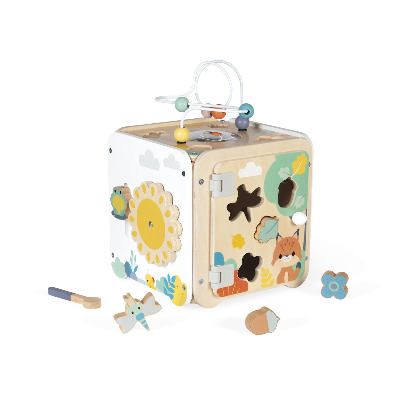 Grand cube d'activitès en bois pure multicolore
