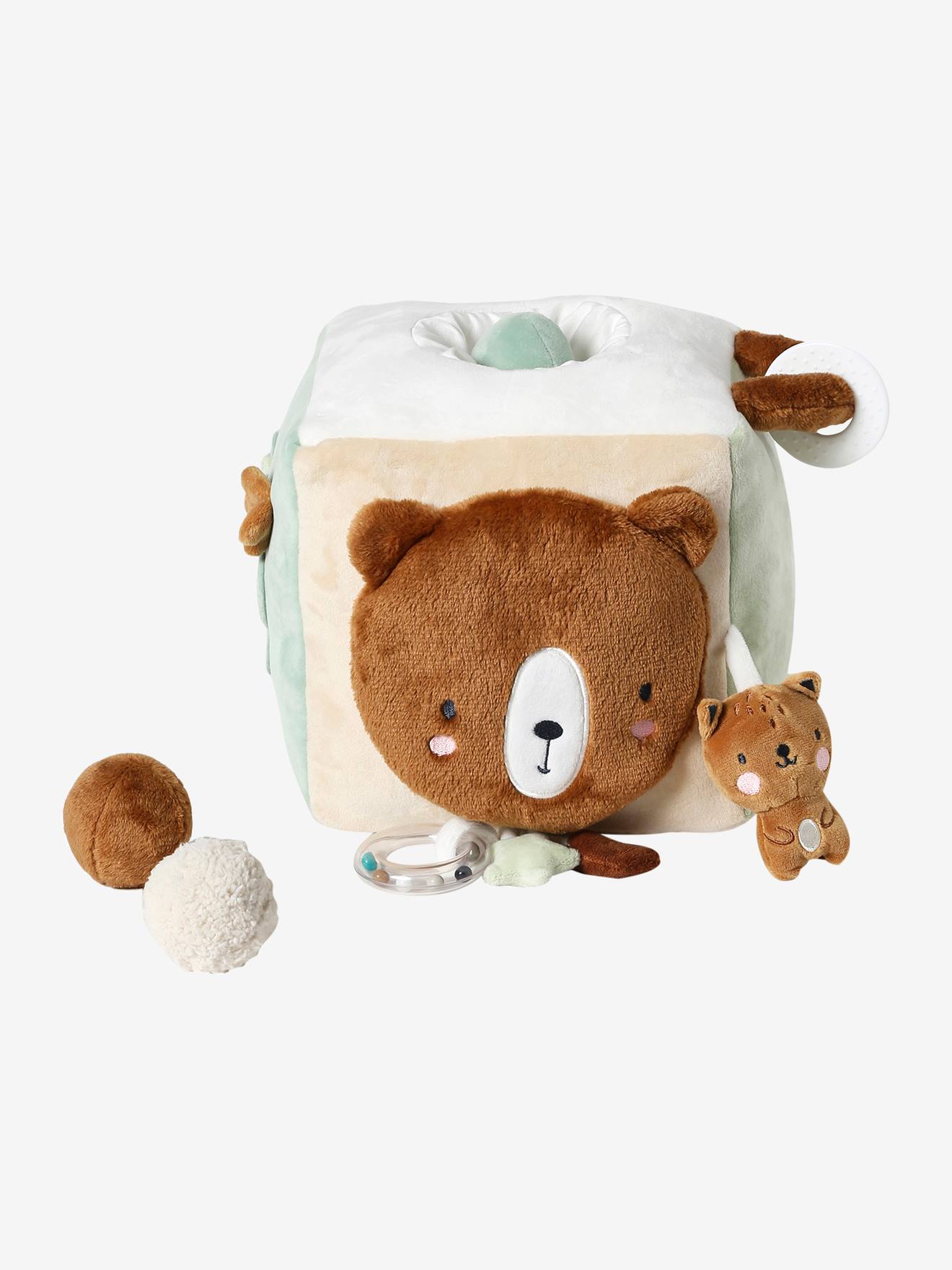 Grand cube d'activités en tissu green forest marron