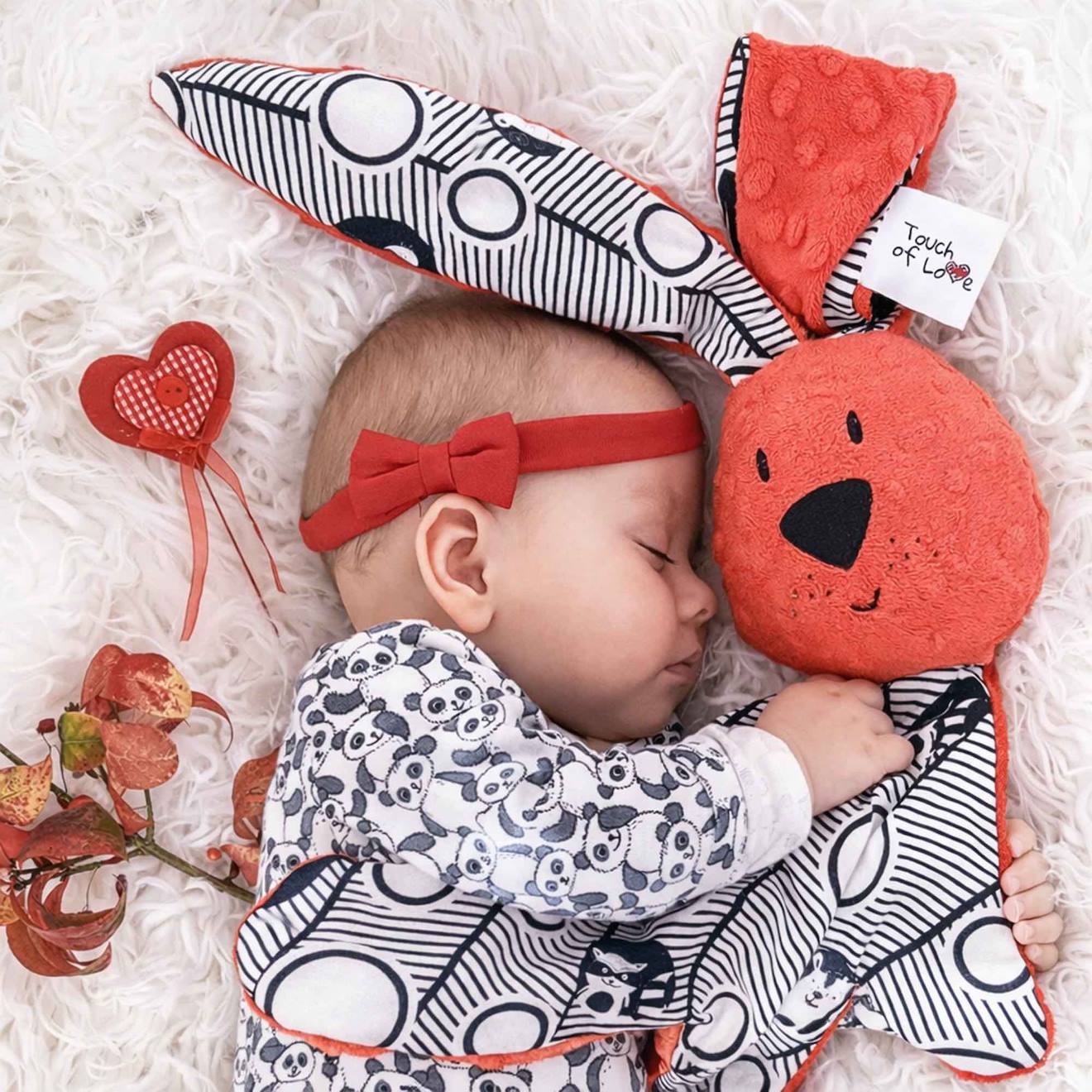 Grand doudou lapin en bambou rouge