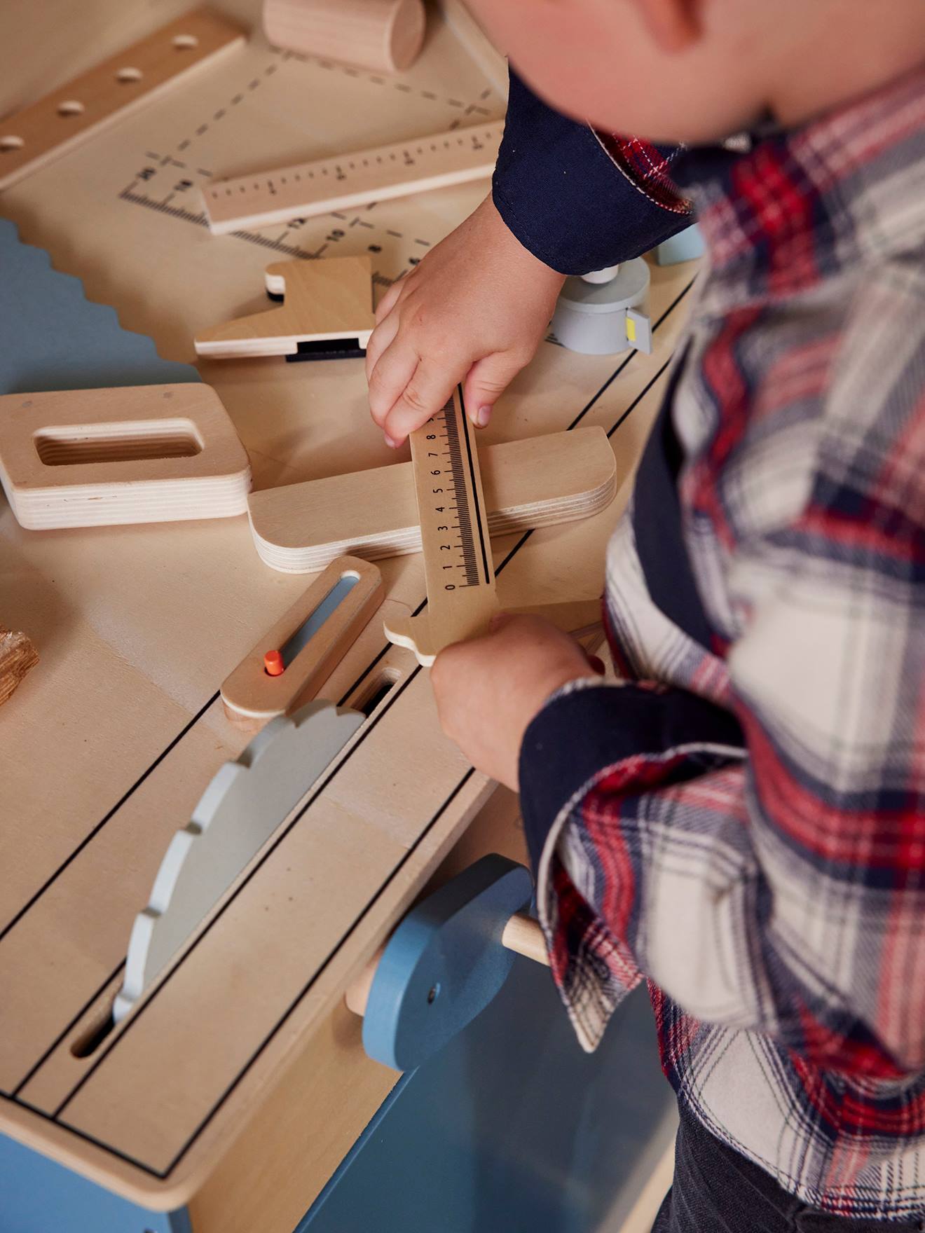 Grand établi de bricolage en bois FSC et métal bleu
