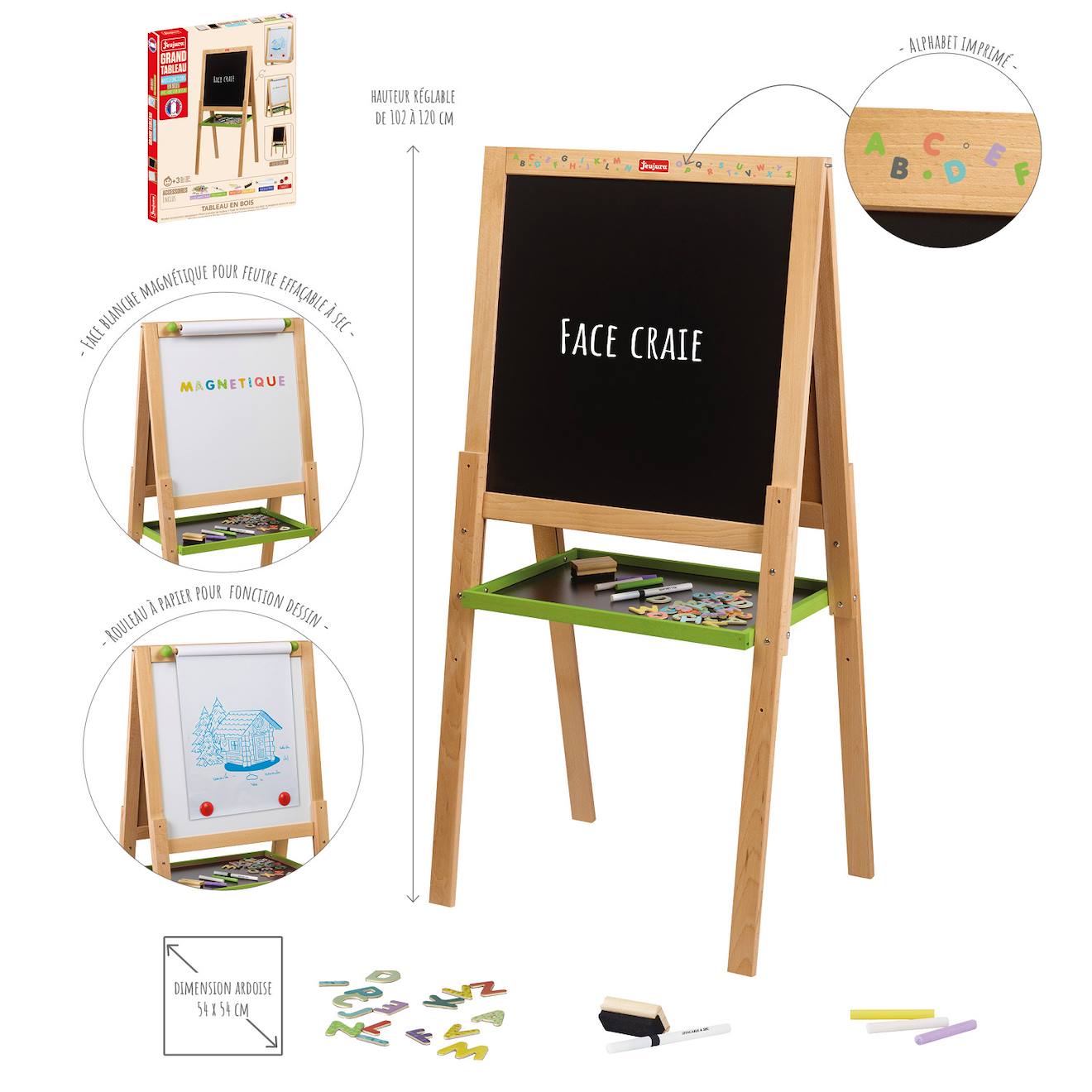 Grand tableau à dessin multifonctions en bois beige