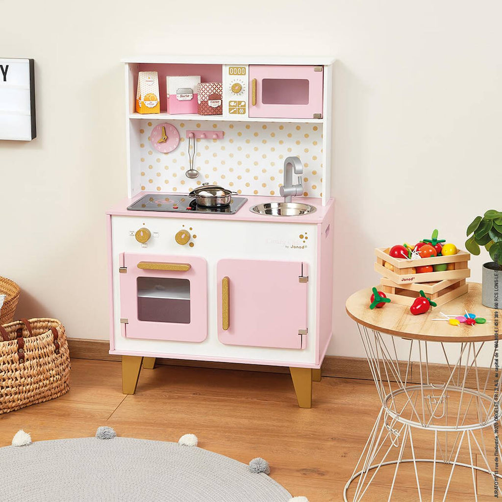 Grande cuisine en bois candy chic rose / blanc