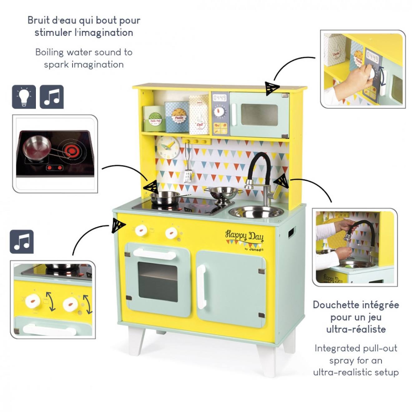 Grande cuisine en bois happy days bleu / jaune