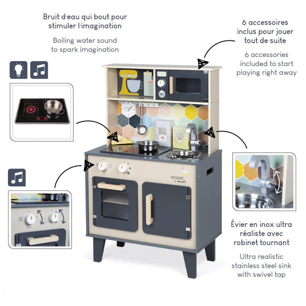 Grande cuisine en bois mozaïc gris / bois
