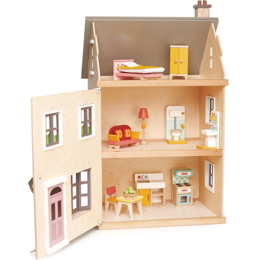 Grande maison de poupées villa beige, gris, vert