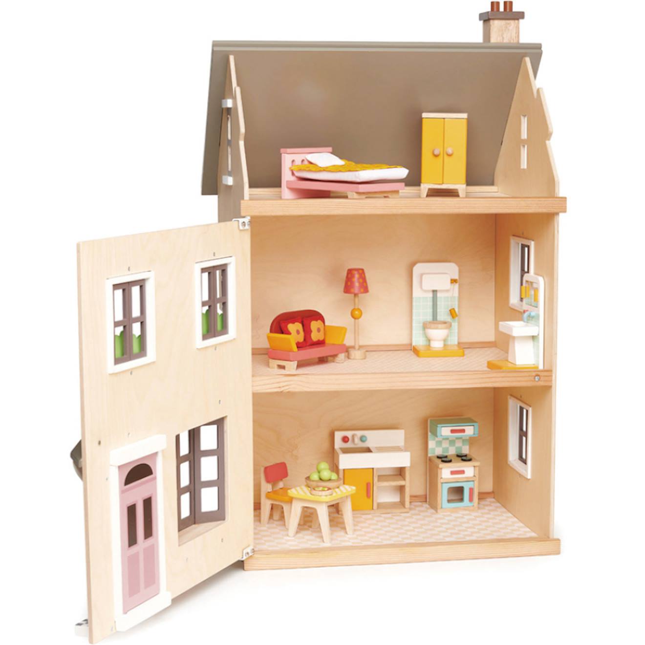 Grande maison de poupées villa beige, gris, vert