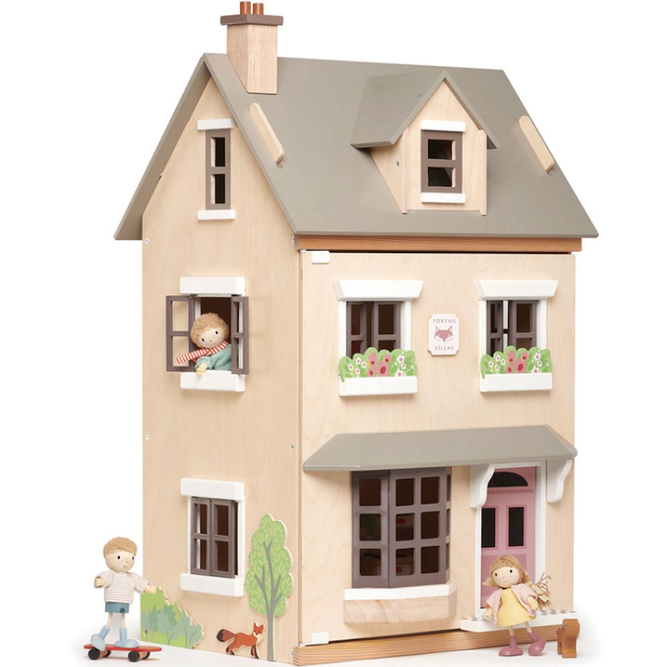 Grande maison de poupées villa beige, gris, vert