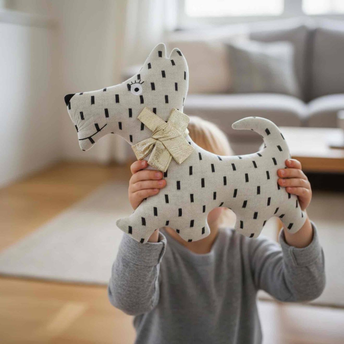Grande peluche en coton - chien scotty beige