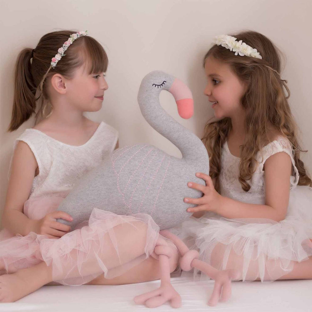 Grande peluche flamant rose en coton gris