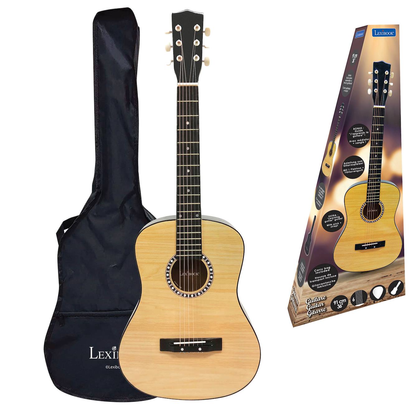 Guitare acoustique en bois avec housse de transport beige