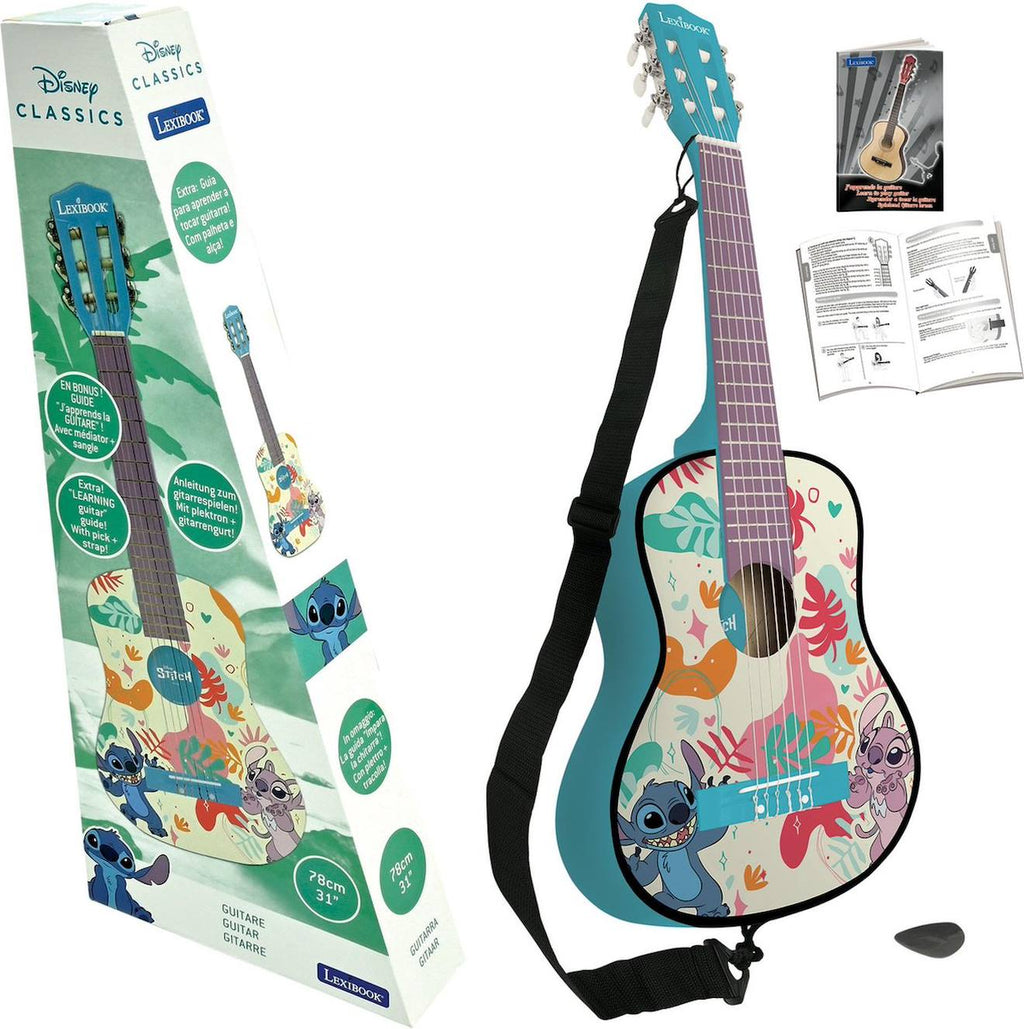 Guitare acoustique Stitch - 6 cordes nylon, 78 cm, guide apprentissage, médiator, sangle violet