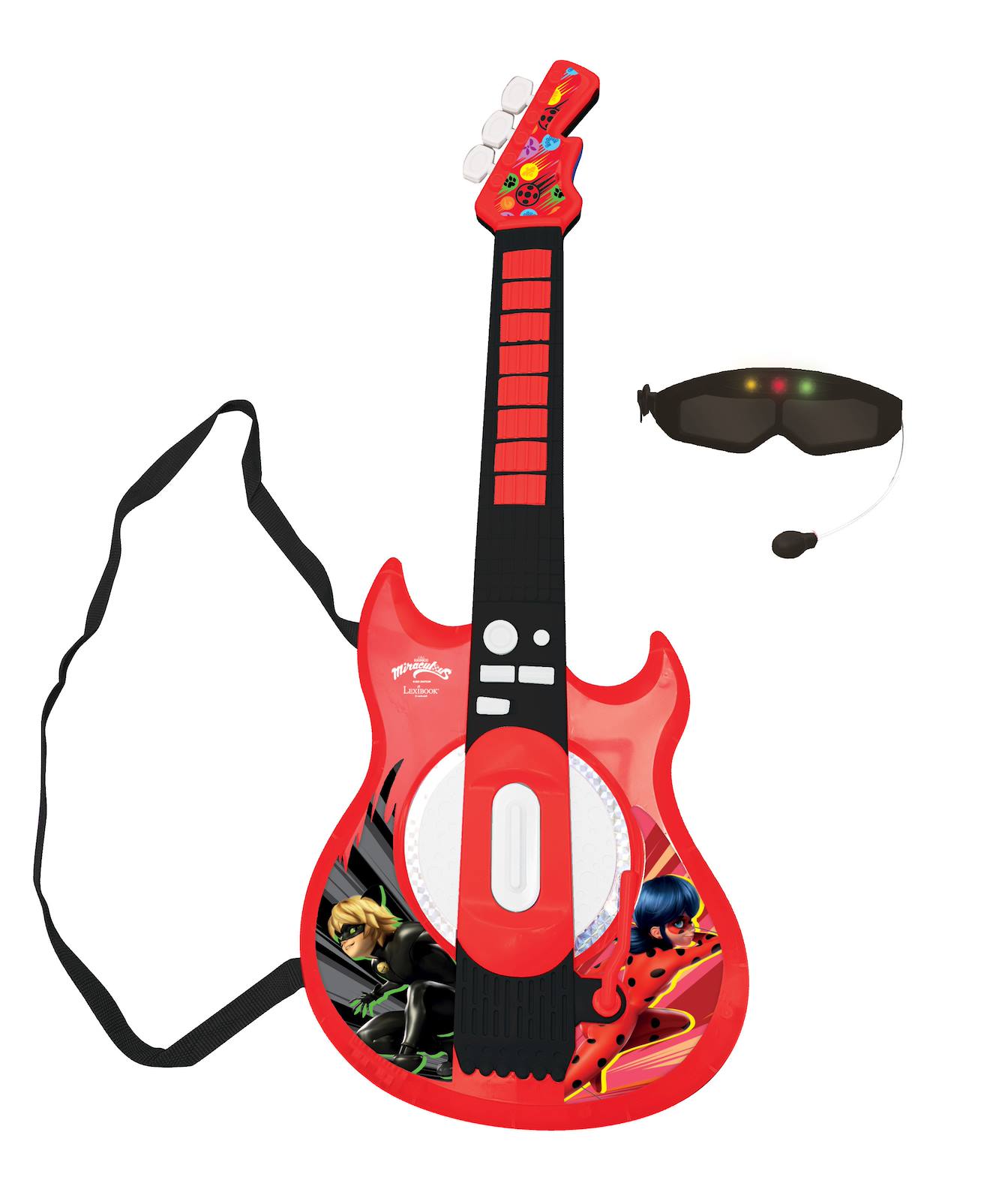 Guitare électronique lumineuse avec lunettes et micro miraculous rouge