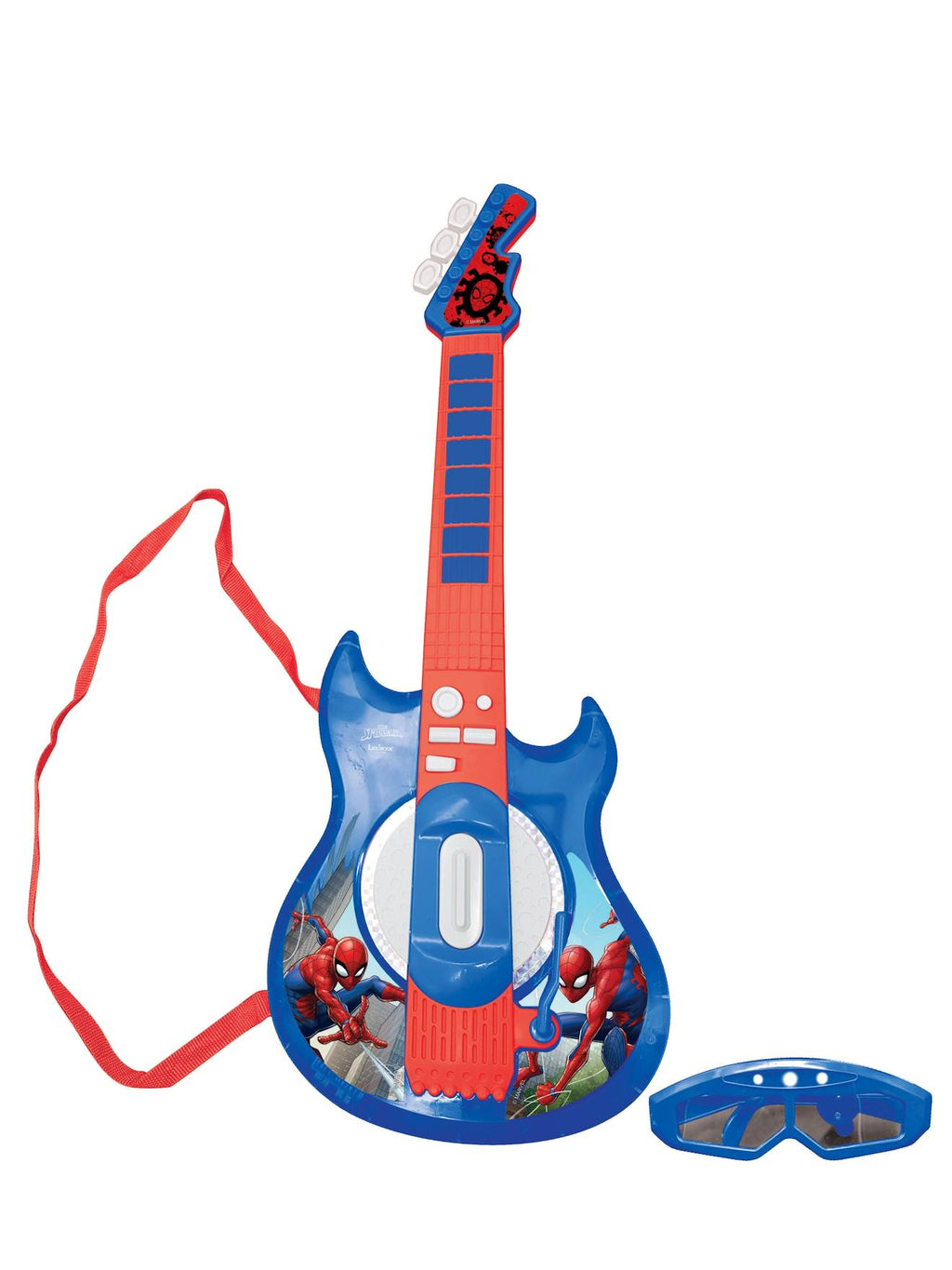 Guitare électronique lumineuse avec lunettes et micro Spider-Man bleu