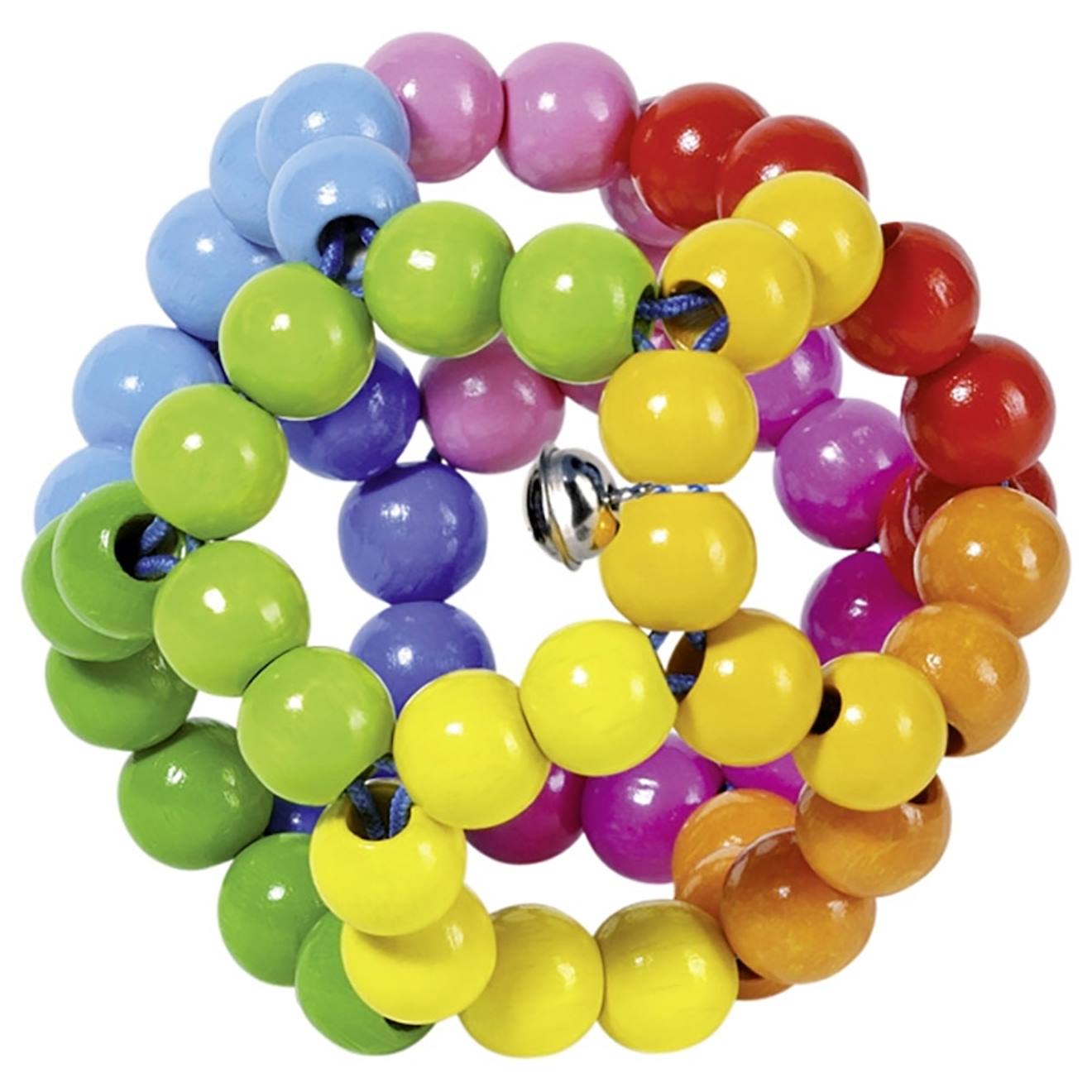 Hochet balle flexible en bois multicolore