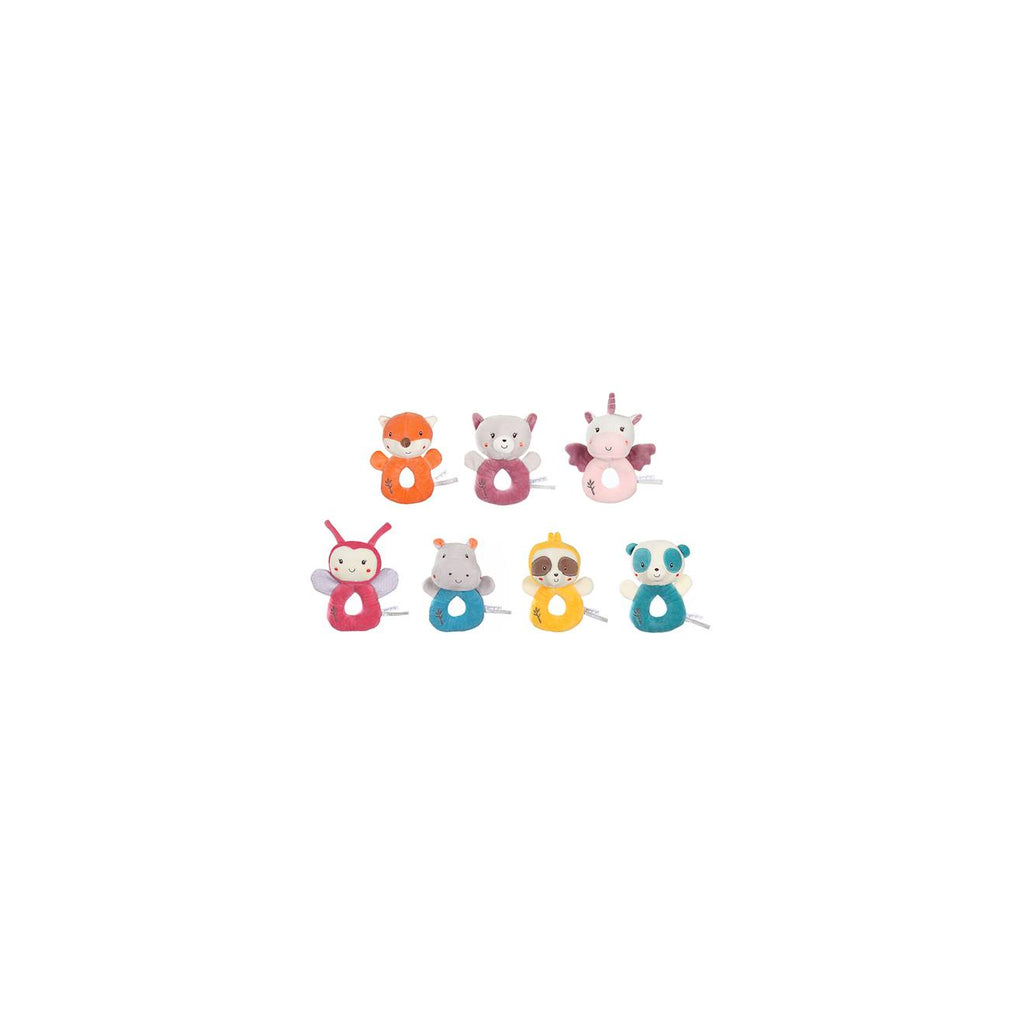 Hochet bebe bamboo - chat - 14 cm s/carte rose