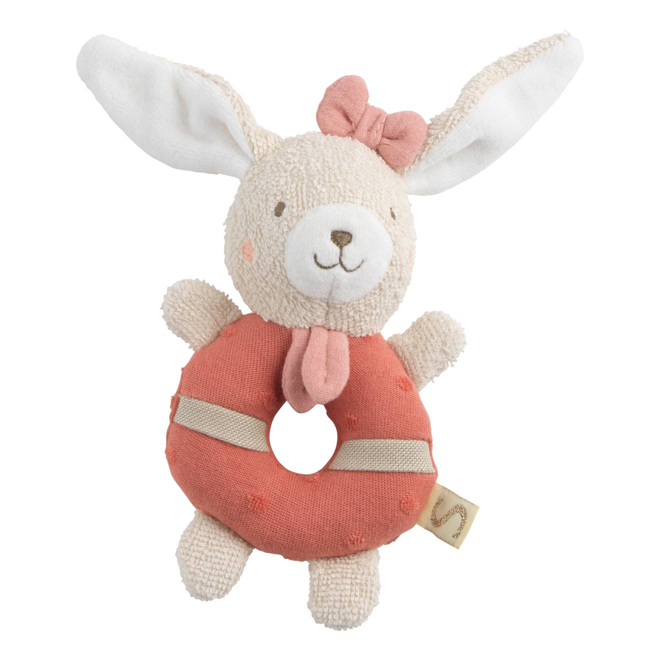 Hochet bébé en coton bio - petit soleil rose