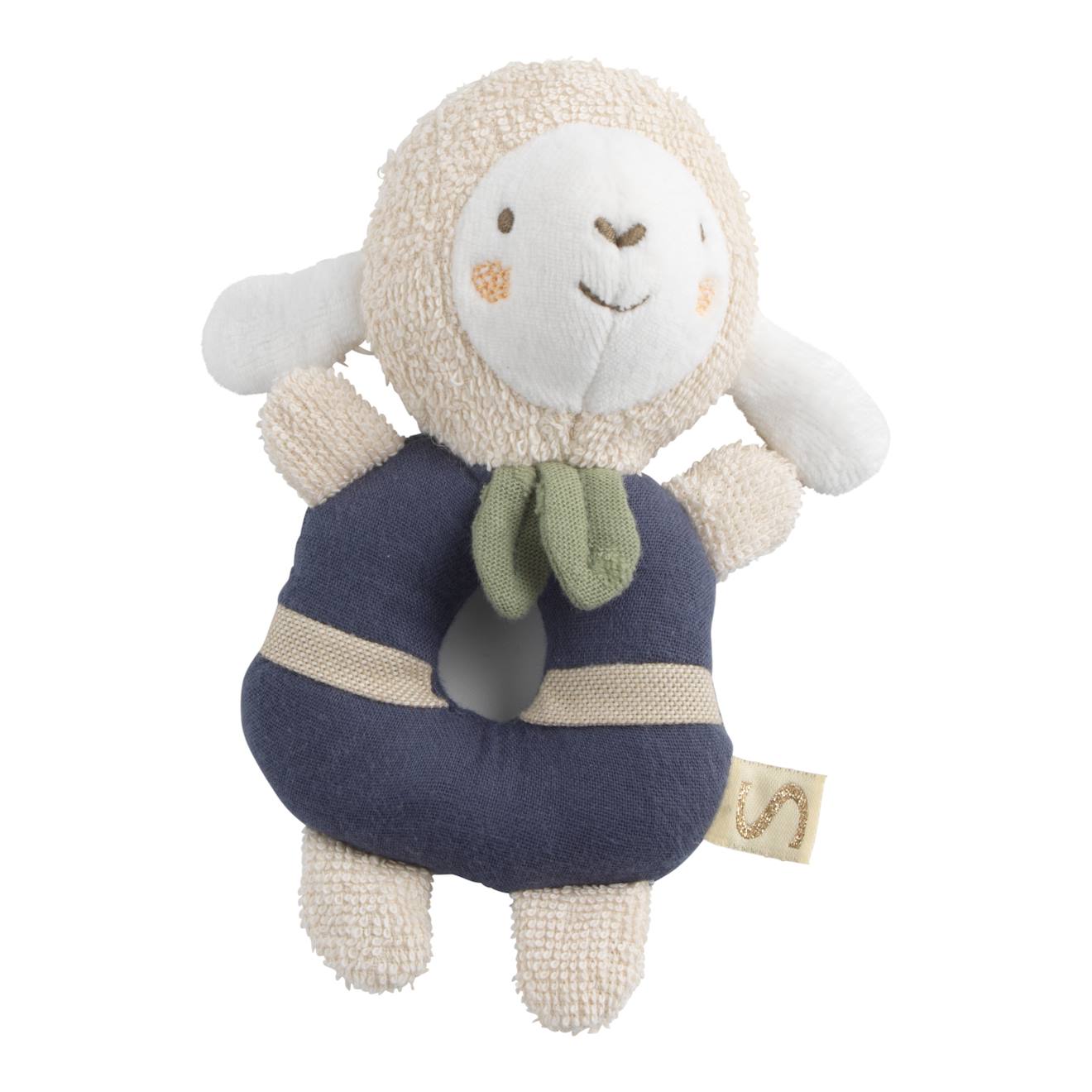 Hochet bébé en coton bio - petit soleil bleu