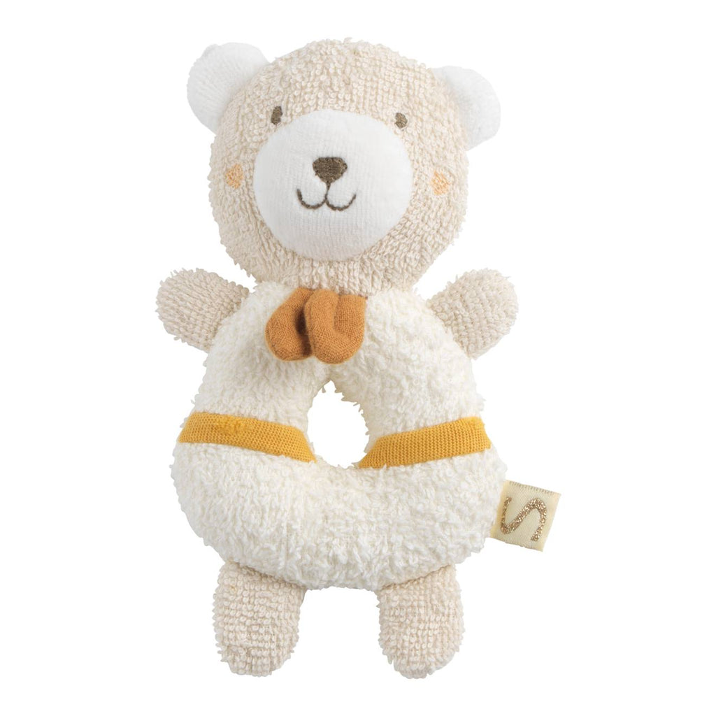 Hochet bébé en coton bio - petit soleil beige