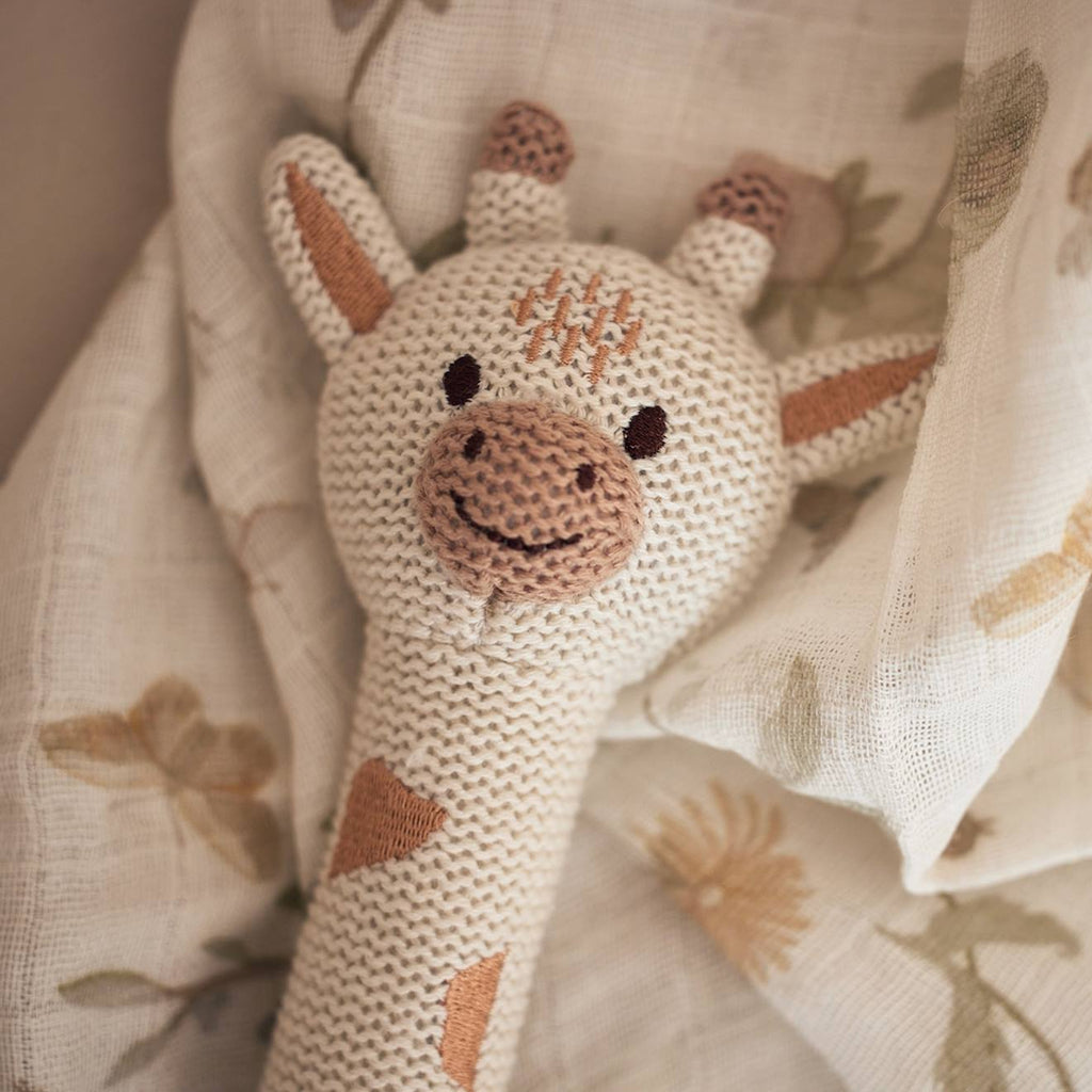 Hochet bébé en coton blanc, marron