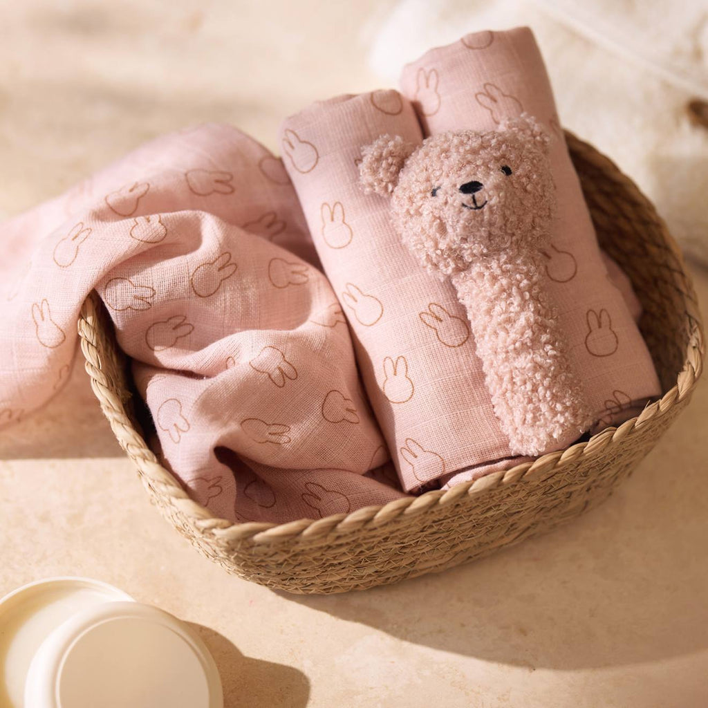 Hochet bébé en coton rose, noir